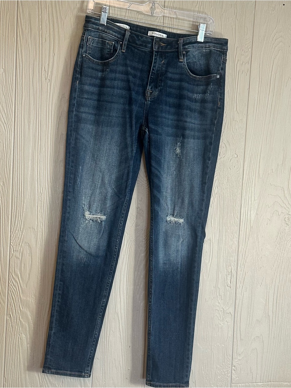 VIGOSS Women's Dark Wash Blue Denim Skinny‎ Slim Jeans Distressed Stretch 32